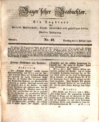 Bayer'scher Beobachter Dienstag 12. Februar 1833