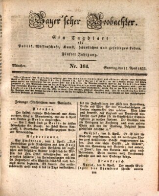 Bayer'scher Beobachter Sonntag 14. April 1833