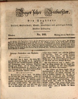 Bayer'scher Beobachter Montag 15. April 1833