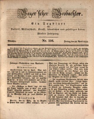 Bayer'scher Beobachter Freitag 26. April 1833