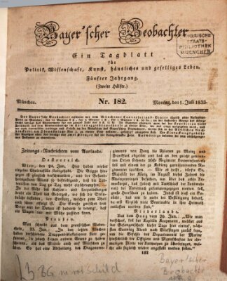 Bayer'scher Beobachter Montag 1. Juli 1833