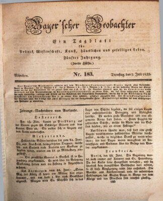 Bayer'scher Beobachter Dienstag 2. Juli 1833