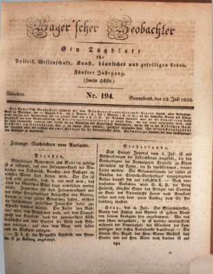 Bayer'scher Beobachter Samstag 13. Juli 1833