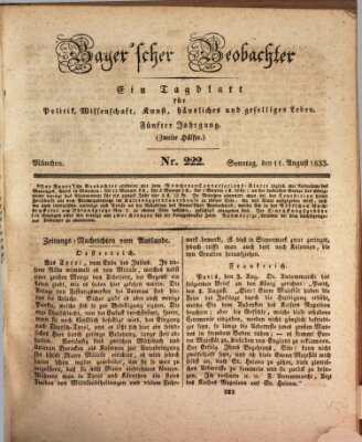 Bayer'scher Beobachter Sonntag 11. August 1833