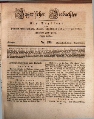 Bayer'scher Beobachter Samstag 31. August 1833