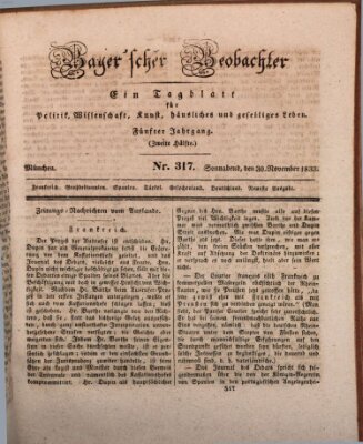 Bayer'scher Beobachter Samstag 30. November 1833