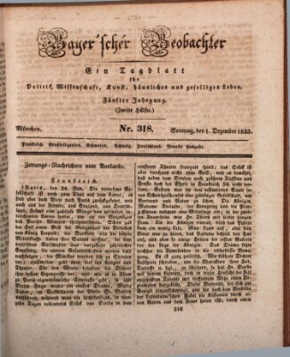 Bayer'scher Beobachter Sonntag 1. Dezember 1833