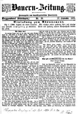 Bauern-Zeitung Dienstag 27. September 1870