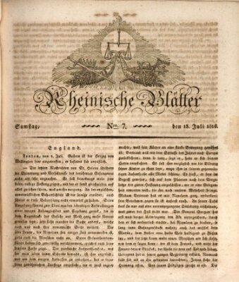 Rheinische Blätter Samstag 13. Juli 1816