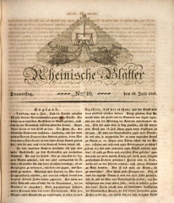 Rheinische Blätter Donnerstag 18. Juli 1816