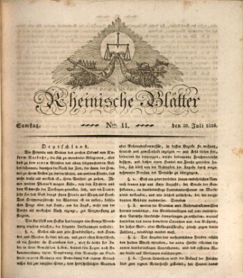 Rheinische Blätter Samstag 20. Juli 1816