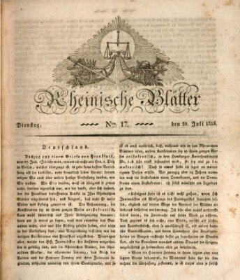 Rheinische Blätter Dienstag 30. Juli 1816