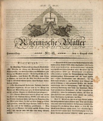 Rheinische Blätter Donnerstag 1. August 1816