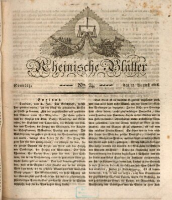 Rheinische Blätter Sonntag 11. August 1816