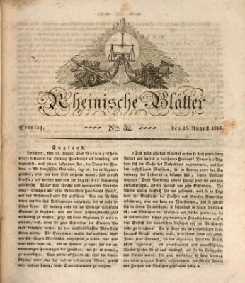 Rheinische Blätter Sonntag 25. August 1816