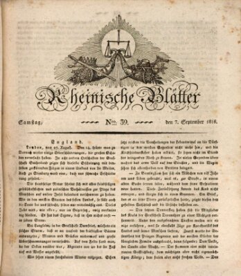 Rheinische Blätter Samstag 7. September 1816