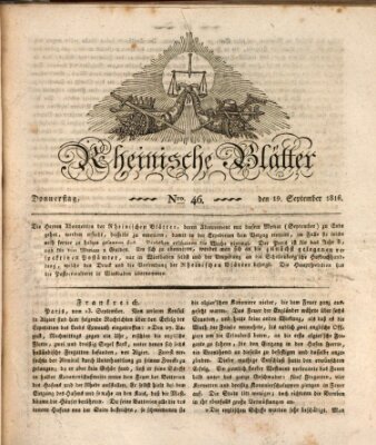 Rheinische Blätter Donnerstag 19. September 1816