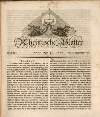 Rheinische Blätter Samstag 21. September 1816