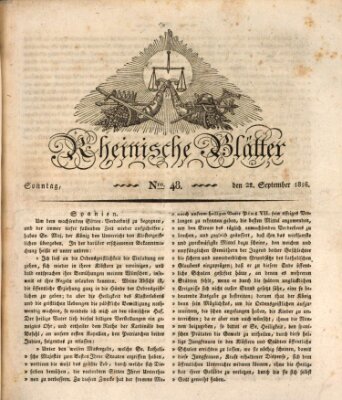 Rheinische Blätter Sonntag 22. September 1816