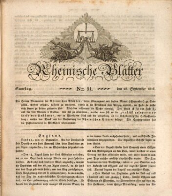 Rheinische Blätter Samstag 28. September 1816