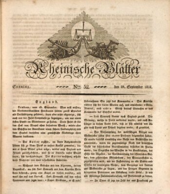 Rheinische Blätter Sonntag 29. September 1816