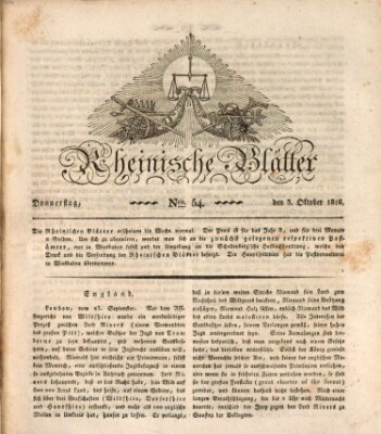 Rheinische Blätter Donnerstag 3. Oktober 1816