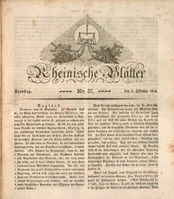 Rheinische Blätter Dienstag 8. Oktober 1816