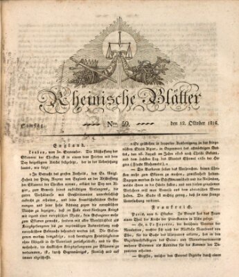 Rheinische Blätter Samstag 12. Oktober 1816