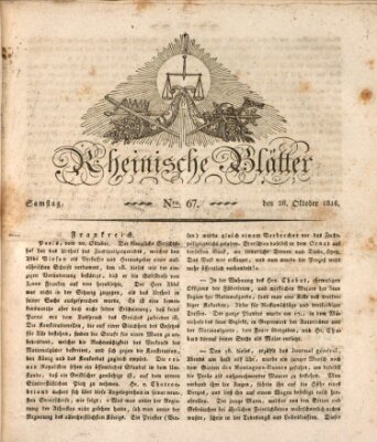 Rheinische Blätter Samstag 26. Oktober 1816