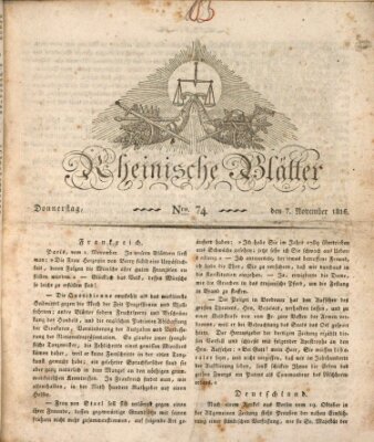 Rheinische Blätter Donnerstag 7. November 1816