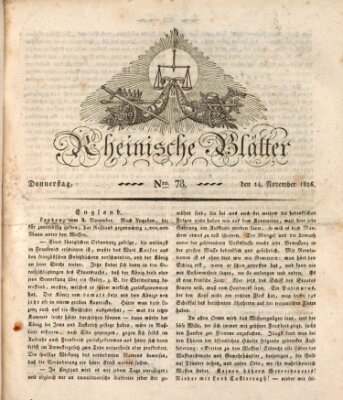 Rheinische Blätter Donnerstag 14. November 1816