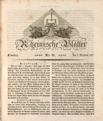 Rheinische Blätter Samstag 7. Dezember 1816