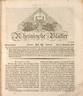 Rheinische Blätter Donnerstag 19. Dezember 1816