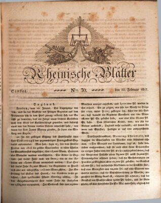 Rheinische Blätter Samstag 22. Februar 1817