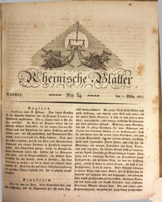 Rheinische Blätter Samstag 1. März 1817