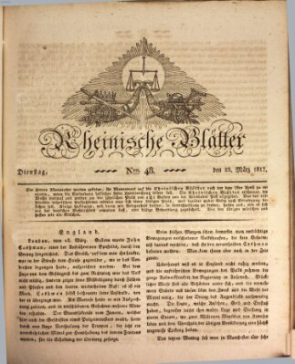 Rheinische Blätter Dienstag 25. März 1817