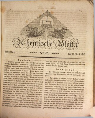 Rheinische Blätter Sonntag 20. April 1817