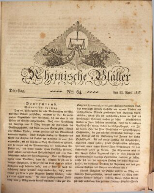 Rheinische Blätter Dienstag 22. April 1817