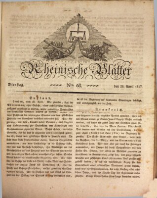 Rheinische Blätter Dienstag 29. April 1817