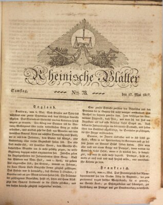 Rheinische Blätter Samstag 17. Mai 1817