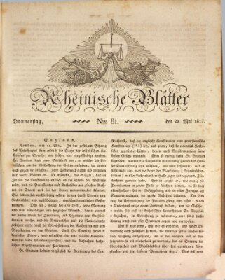 Rheinische Blätter Donnerstag 22. Mai 1817