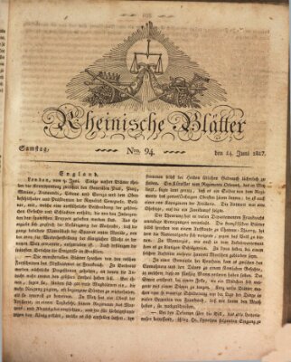 Rheinische Blätter Samstag 14. Juni 1817