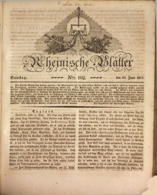 Rheinische Blätter Samstag 28. Juni 1817