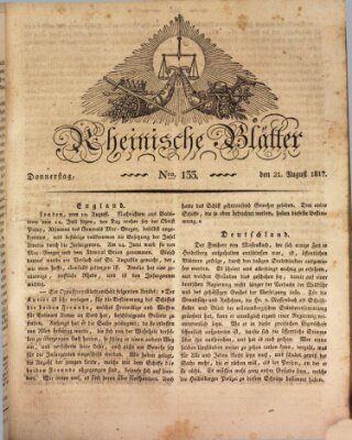 Rheinische Blätter Donnerstag 21. August 1817