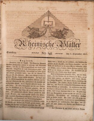 Rheinische Blätter Samstag 6. September 1817