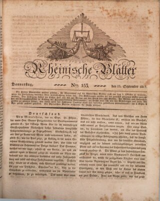 Rheinische Blätter Donnerstag 25. September 1817