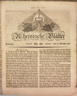 Rheinische Blätter Samstag 22. November 1817