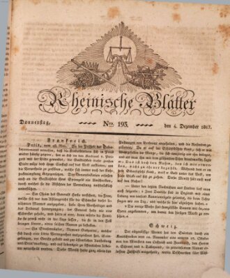 Rheinische Blätter Donnerstag 4. Dezember 1817