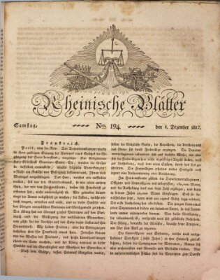 Rheinische Blätter Samstag 6. Dezember 1817