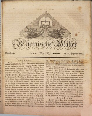 Rheinische Blätter Samstag 13. Dezember 1817